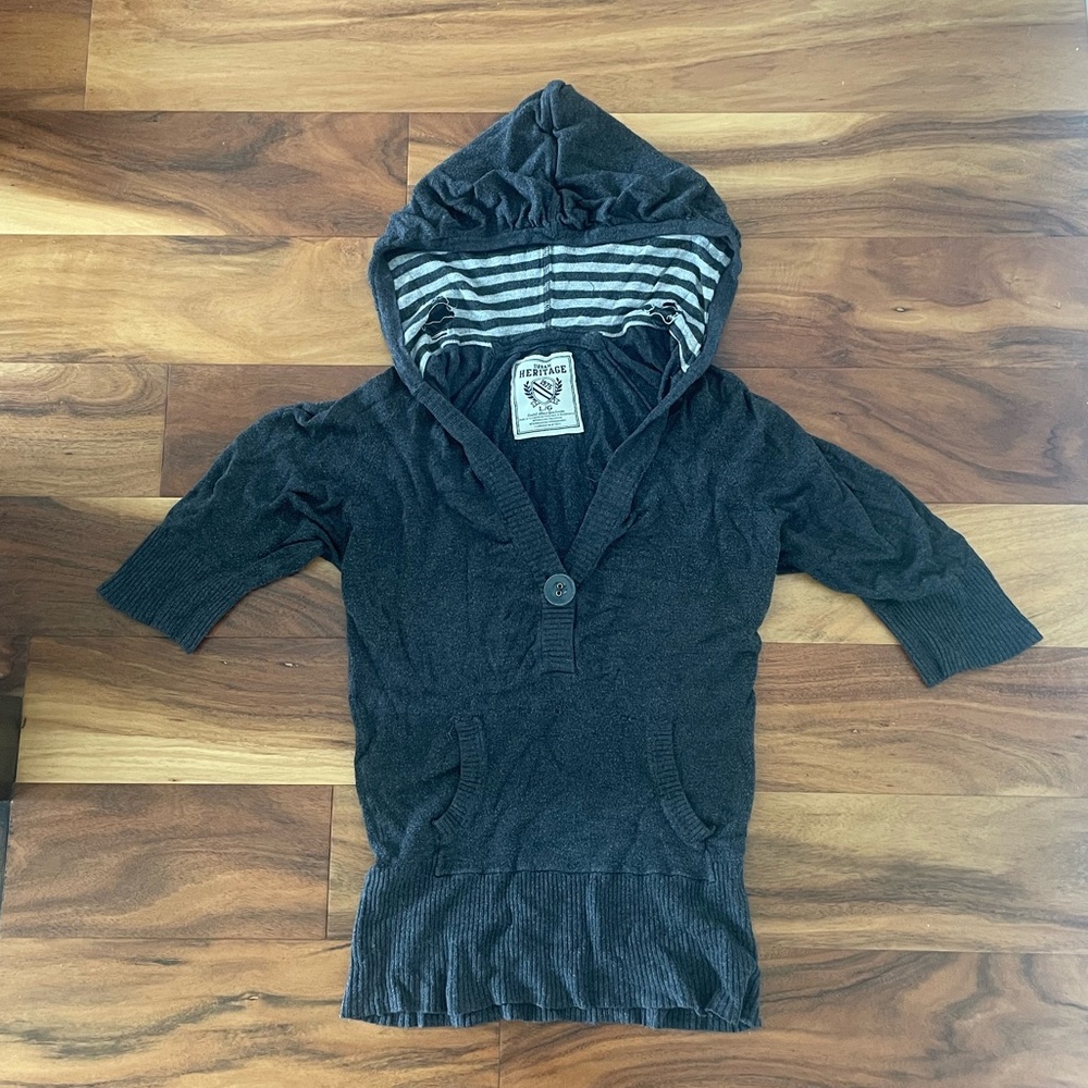 Urban Heritage Black Hooded Sweatshirt with Striped Lining *Flawed